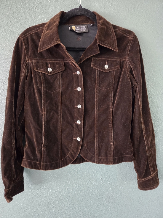Christine Alexander Jackets & Blazers - Christine Alexander Brown Velour Jacket Size S fake Crystal Buttons